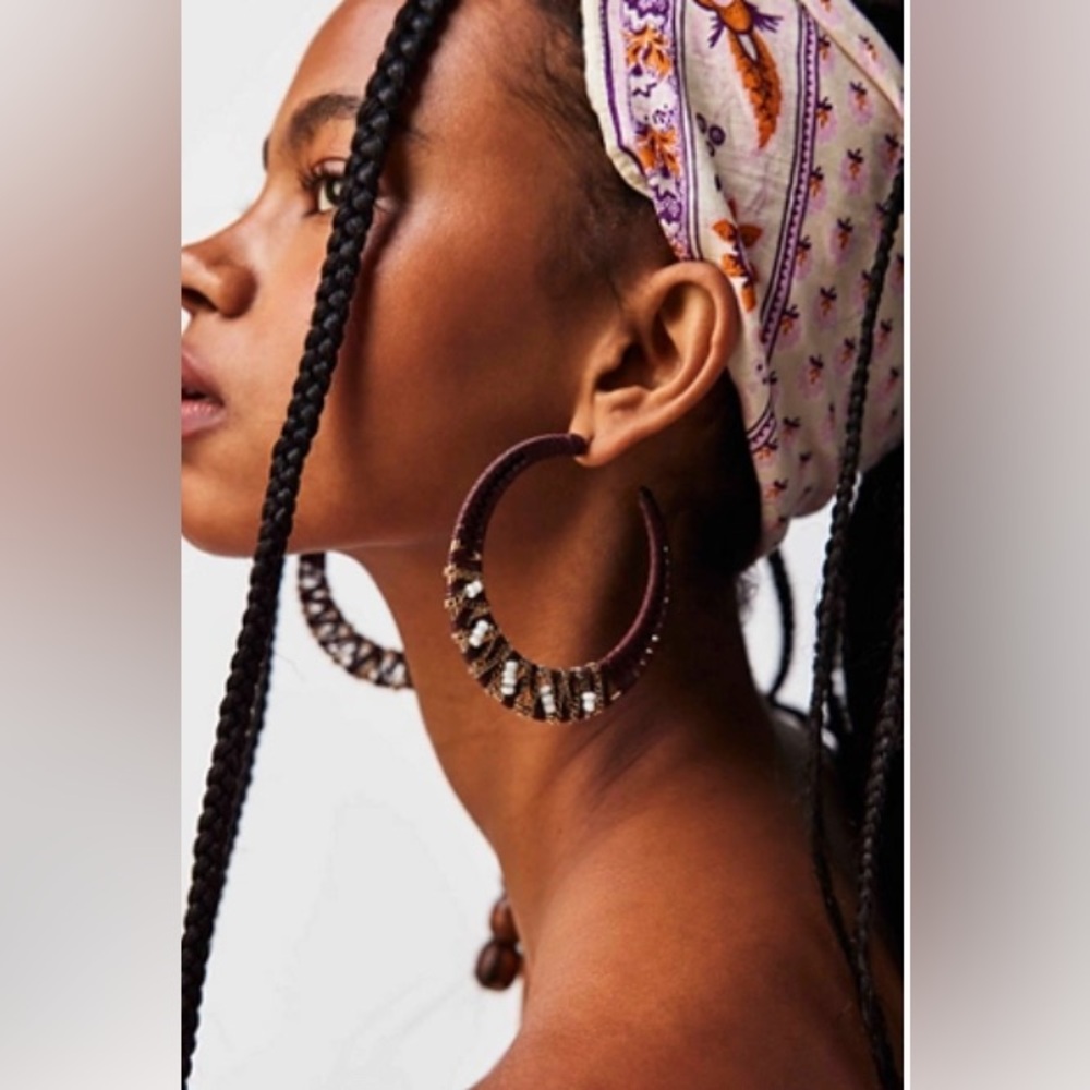 Free People Beaded Crocheted Hoop Earrings